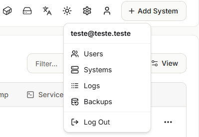 Beszel PocketBase user menu and system settings