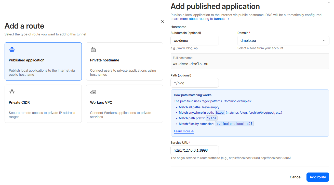 cloudflare tunnel add route