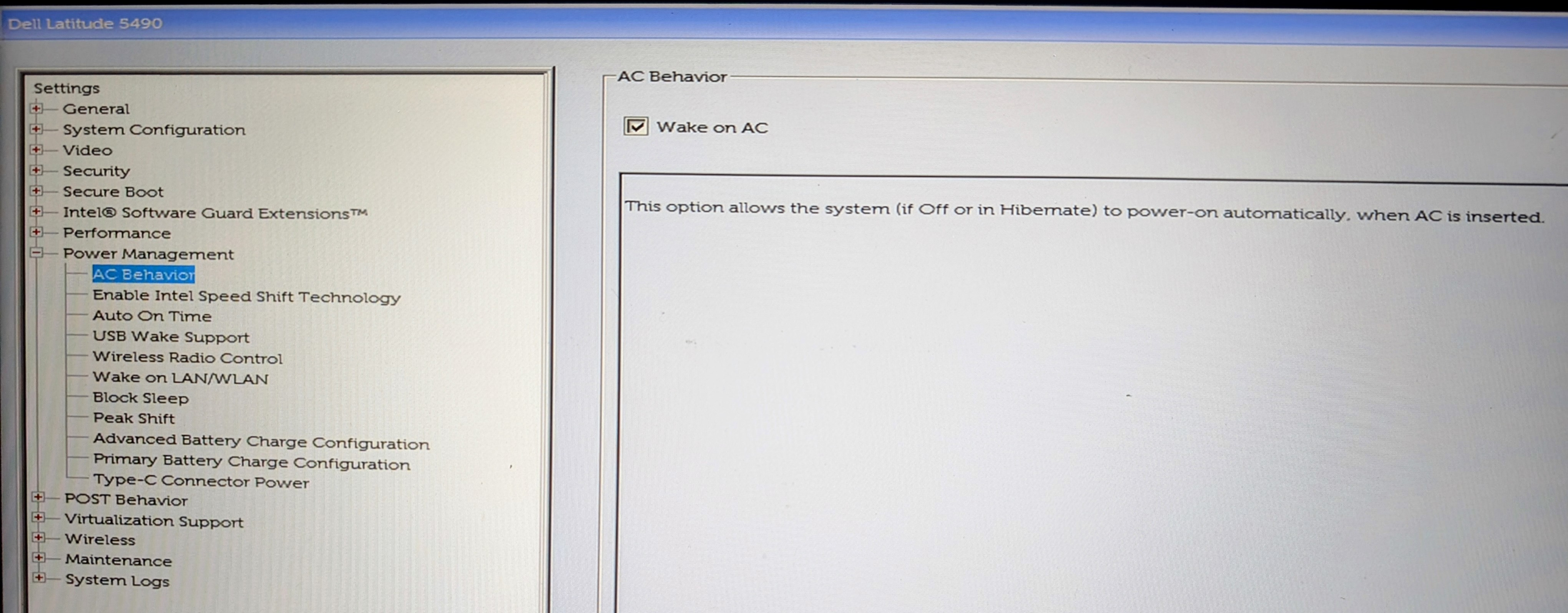 dell 5490 BIOS AC wakeup